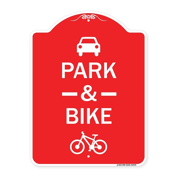 Signmission Park & Ride With Bicycle Graphic, Red & White Aluminum Architectural Sign, 18" x 24", RW-1824-23499 A-DES-RW-1824-23499 - main